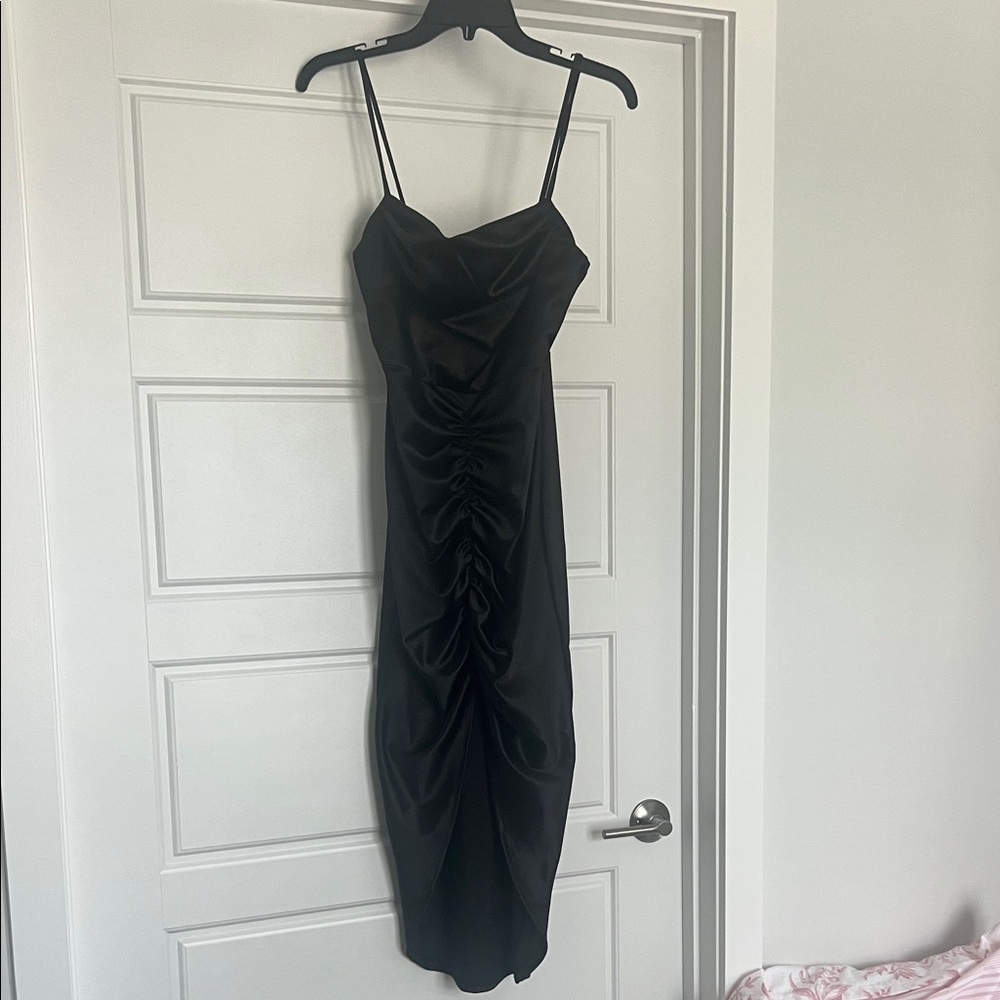 Windsor Black Satin Midi Dress